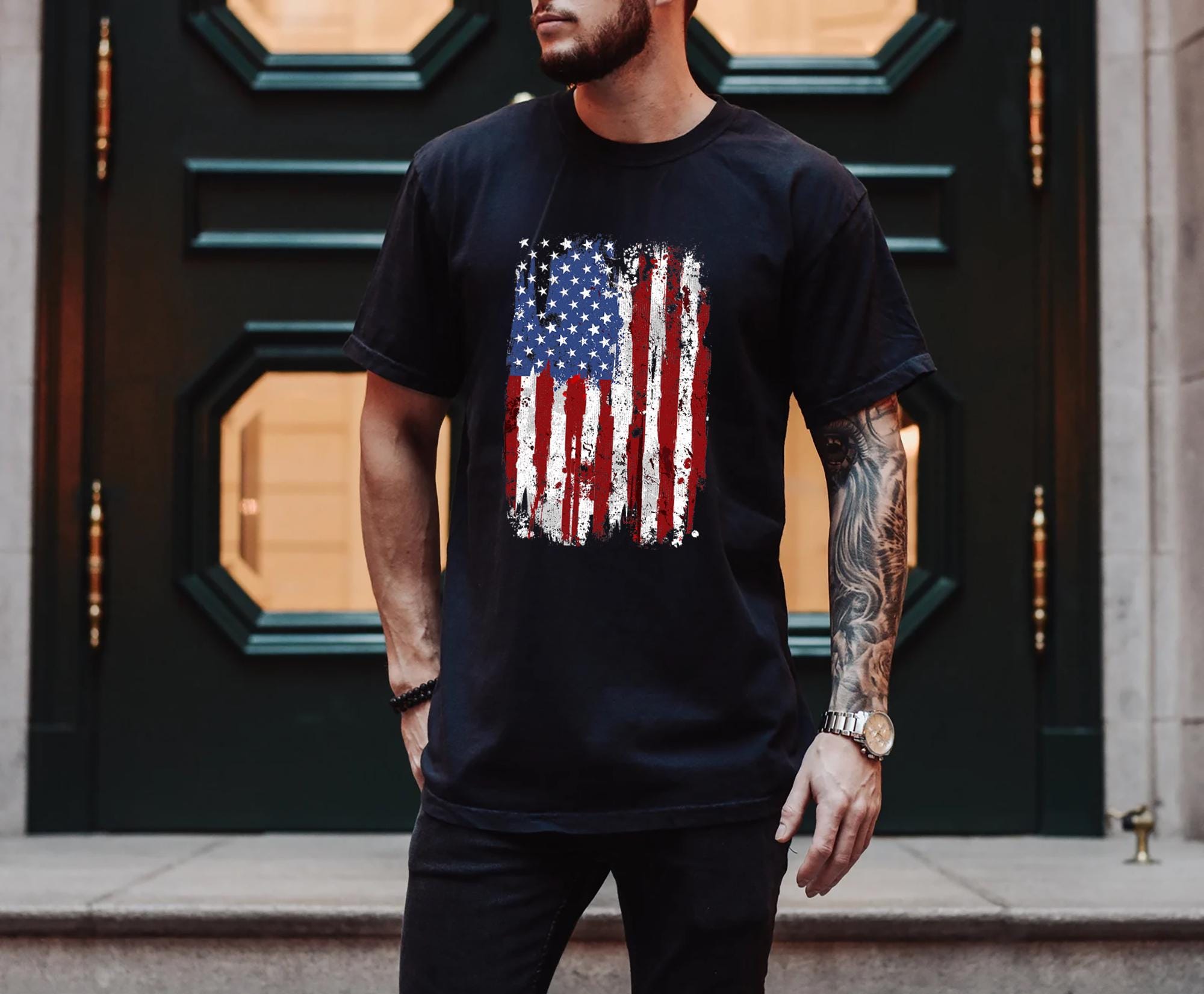 American Flag Vintage Distressed Patriotic Graphic T-Shirt