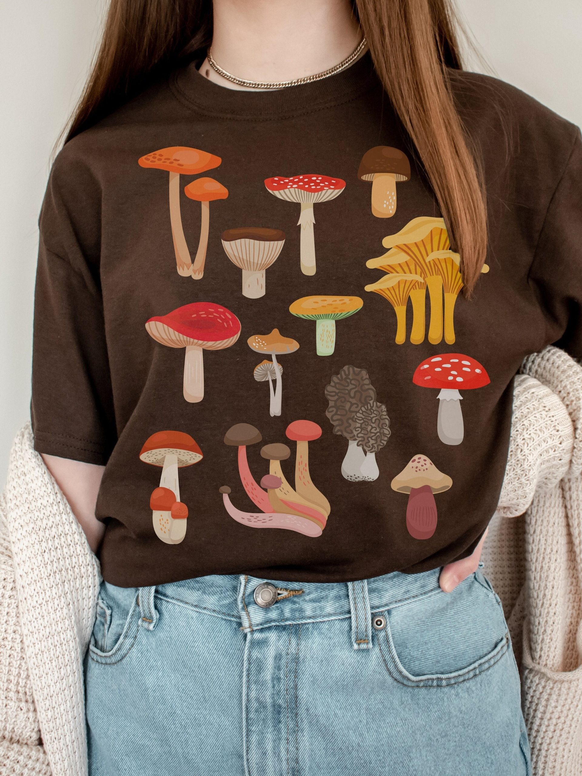 Botanical Mushroom Forager Cottagecore Nature Graphic T-Shirt