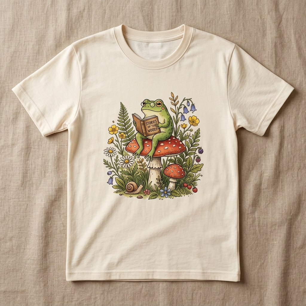Cottagecore Botanical Frog & Mushroom Graphic T-Shirt