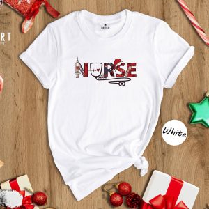 Christmas Nurse Plaid Stethoscope Gift Funny Graphic T-Shirt