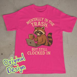 Funny Raccoon Coffee Lover Work Burnout Style Graphic T-Shirt