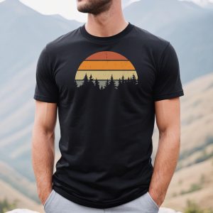 Camping Gift Sunset Themed Forest Tree Graphic T-Shirt