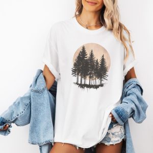 Retro Sunset Pine Trees Comfort Color Tree Graphic T-Shirt
