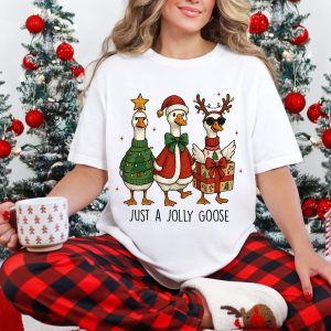 Just A Jolly Goose Funny Christmas Duck Graphic T-Shirt