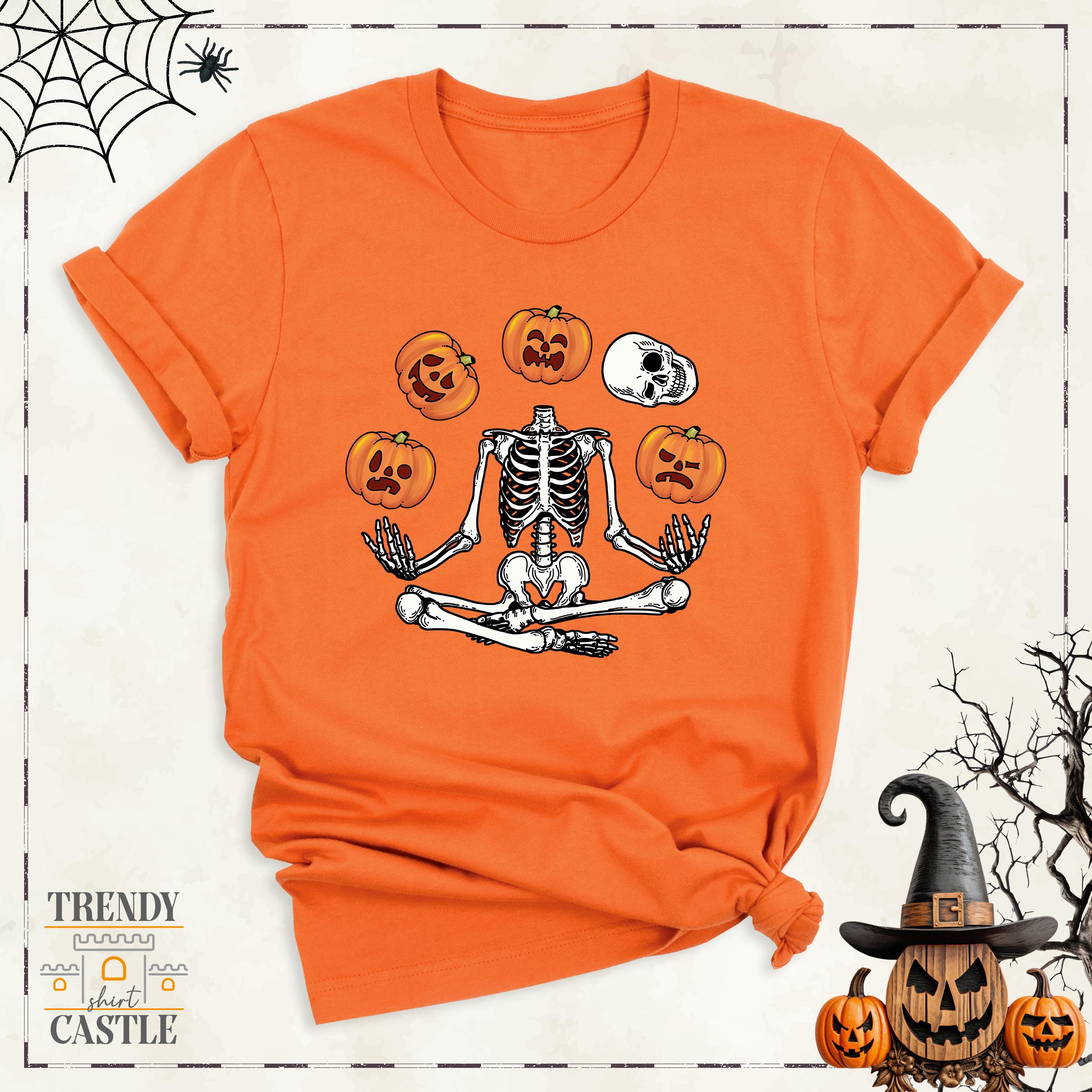 Halloween Skeleton Pumpkin Head Spooky Season Graphic T-Shirt