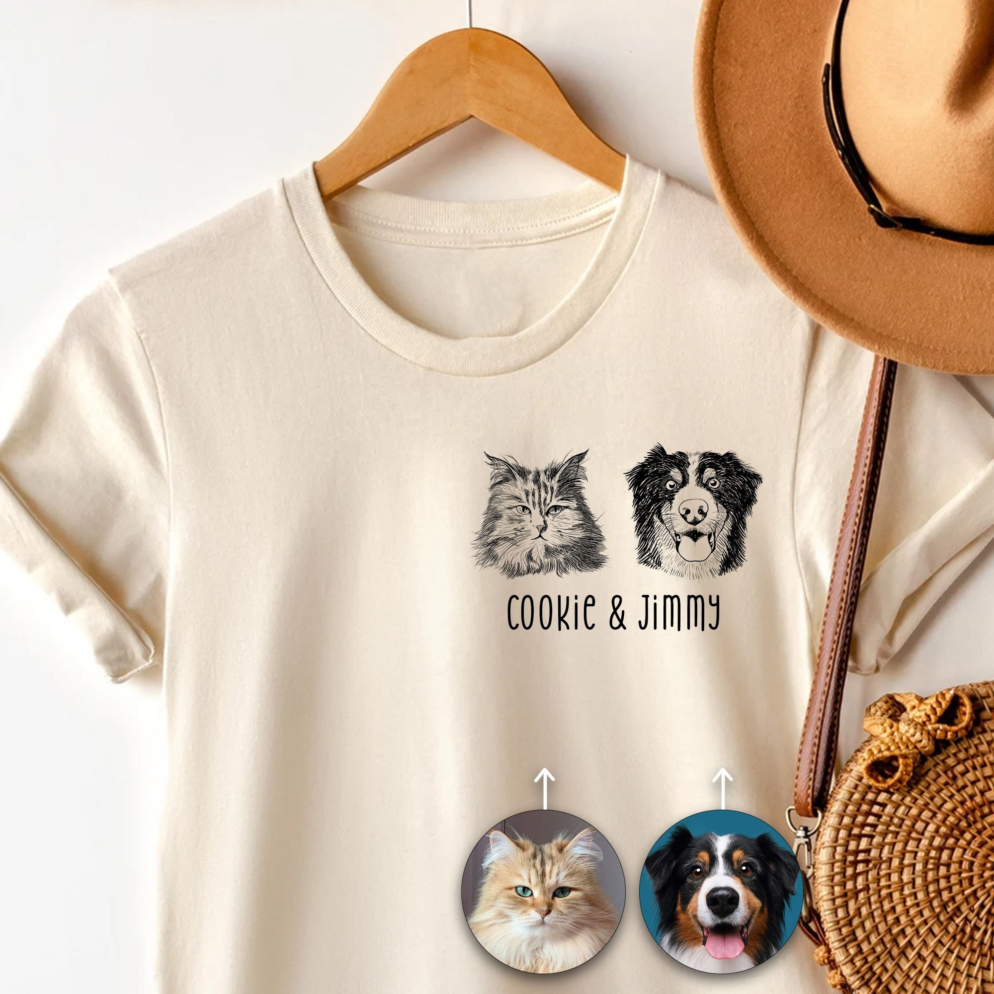 Custom Pet Portrait Hand Drawn Dog & Cat Graphic T-Shirt