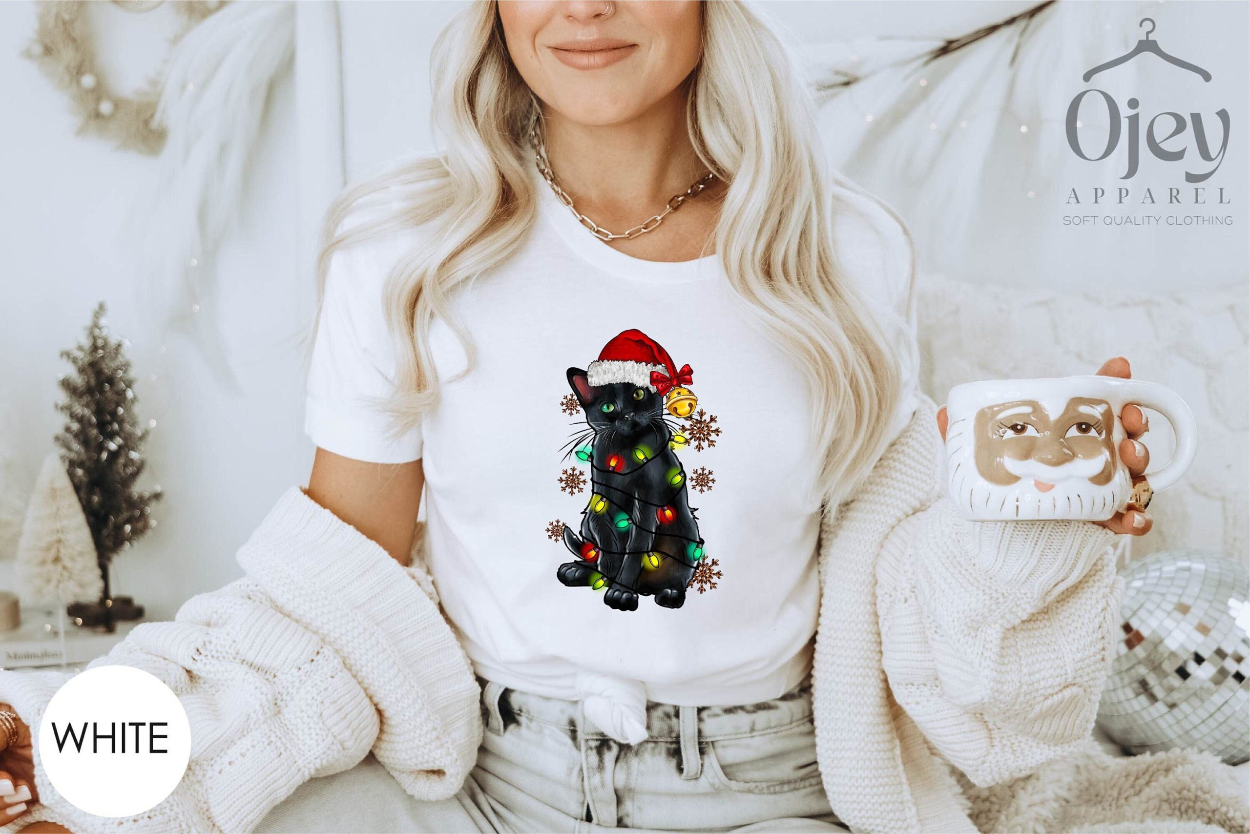 Cat Christmas Lover Mom Light Gift For Women Graphic T-Shirt