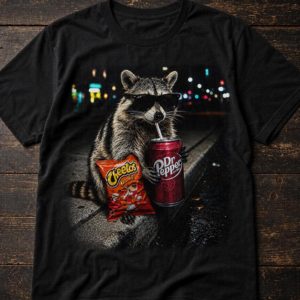 Funny Raccoon Drinking Dr Pepper Animal Meme Graphic T-Shirt