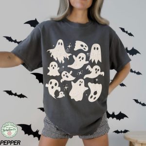 Halloween Ghost Collage Cute Fall Spooky Graphic T-Shirt