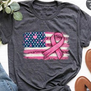 Breast Cancer Us Flag Awareness Warrior Gifts Graphic T-Shirt