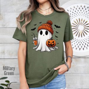 Halloween Ghost Cute Womens Fall Spooky Graphic T-Shirt