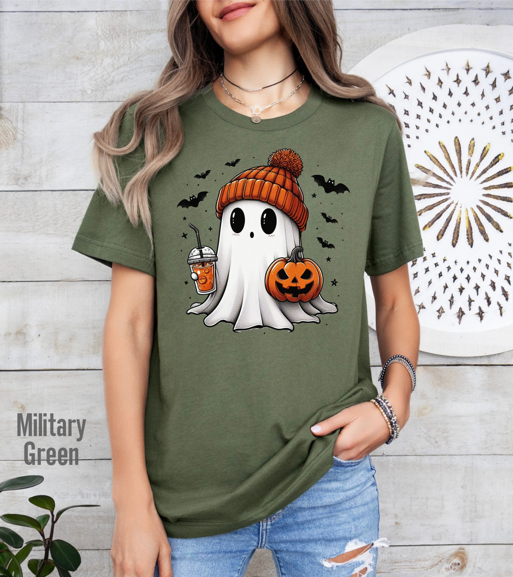 Halloween Ghost Cute Womens Fall Spooky Graphic T-Shirt