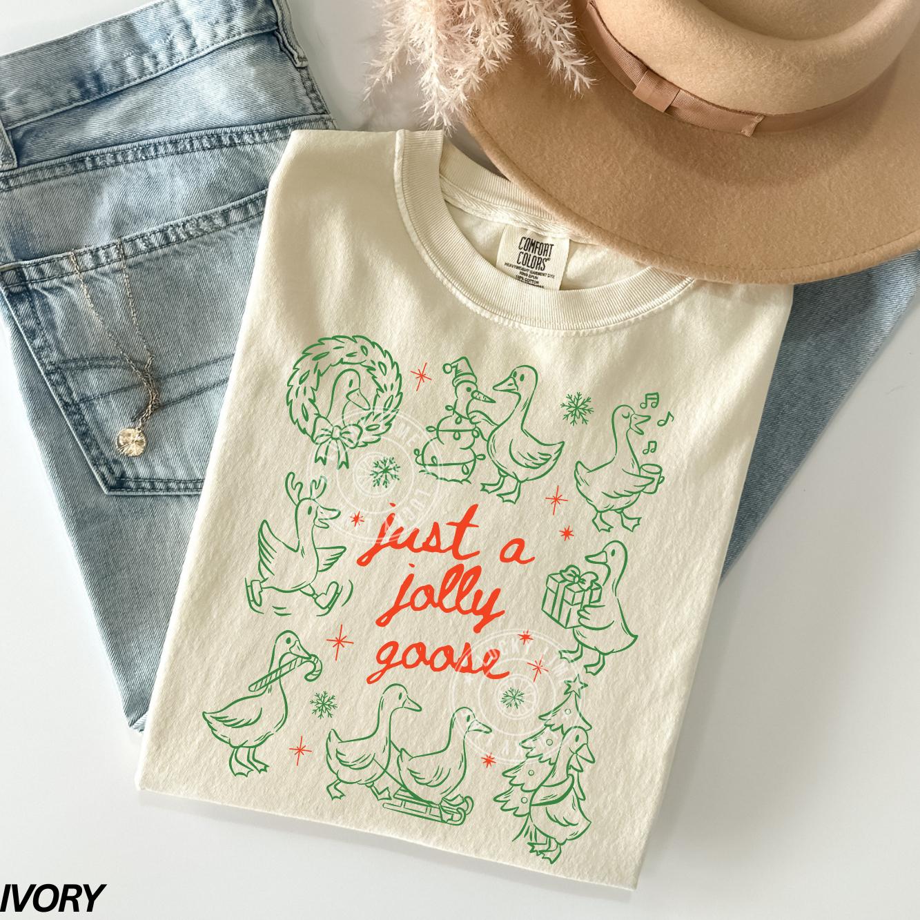 Just A Jolly Goose Christmas Funny Silly Girly Graphic T-Shirt