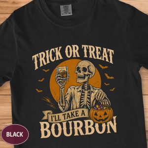 Bourbon Halloween Retro Skeleton Graphic T-Shirt