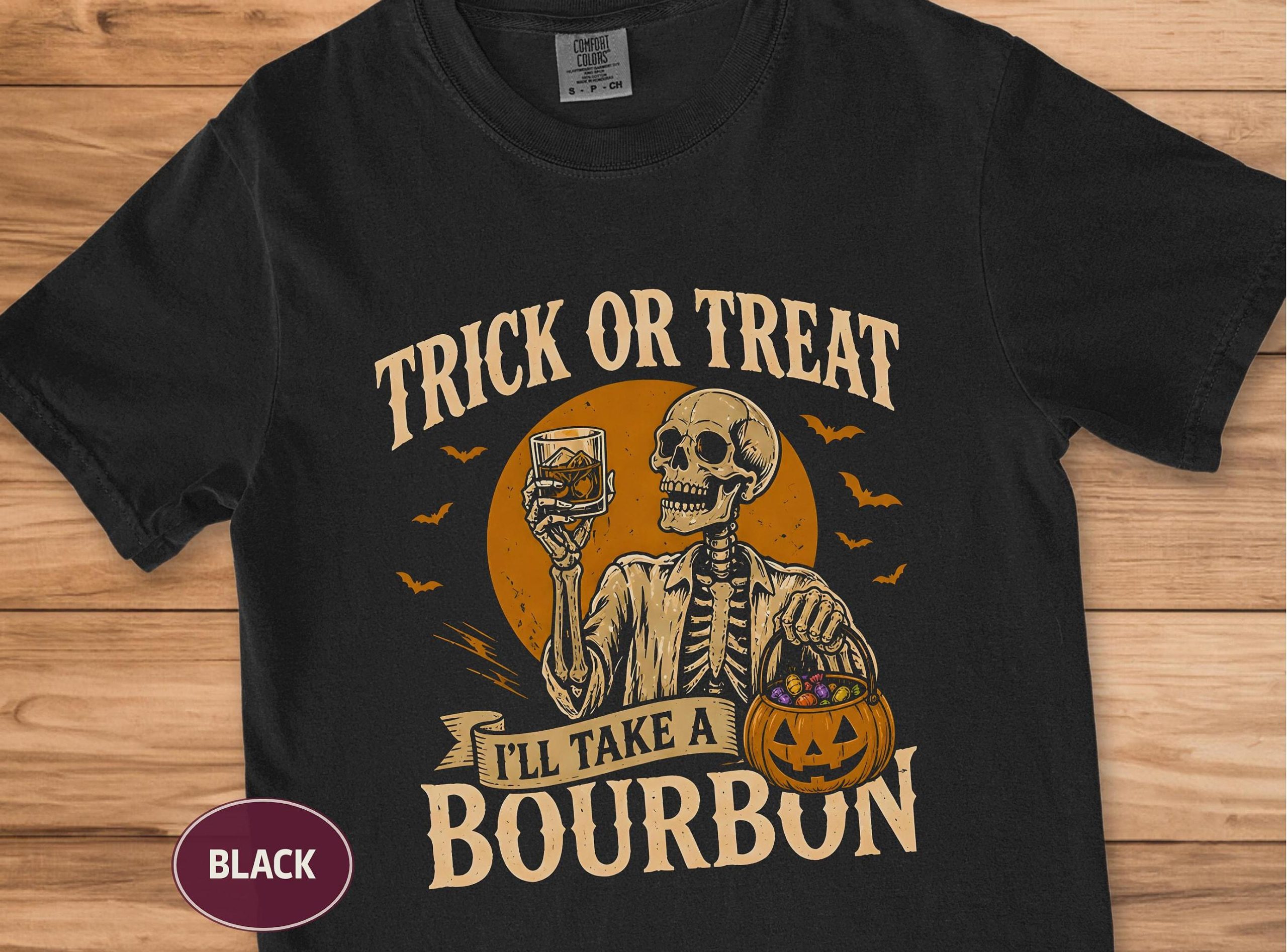 Bourbon Halloween Retro Skeleton Graphic T-Shirt