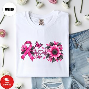 Pink Ribbon Sunflower Graphic T-Shirt