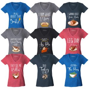 Custom Thanksgiving Funny Women'S V Neck Slim Graphic T-Shirt