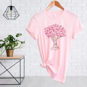 Pink Ribbon Tree Cancer Breast Fighter Graphic T-Shirt