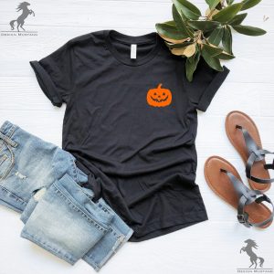 Spooky Pumpkin Face Pocket Print Halloween Graphic T-Shirt